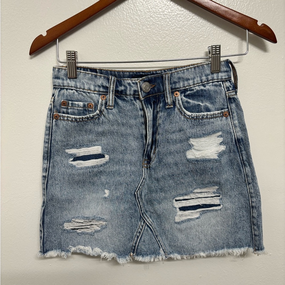 High Rise Distressed Mini Skirt